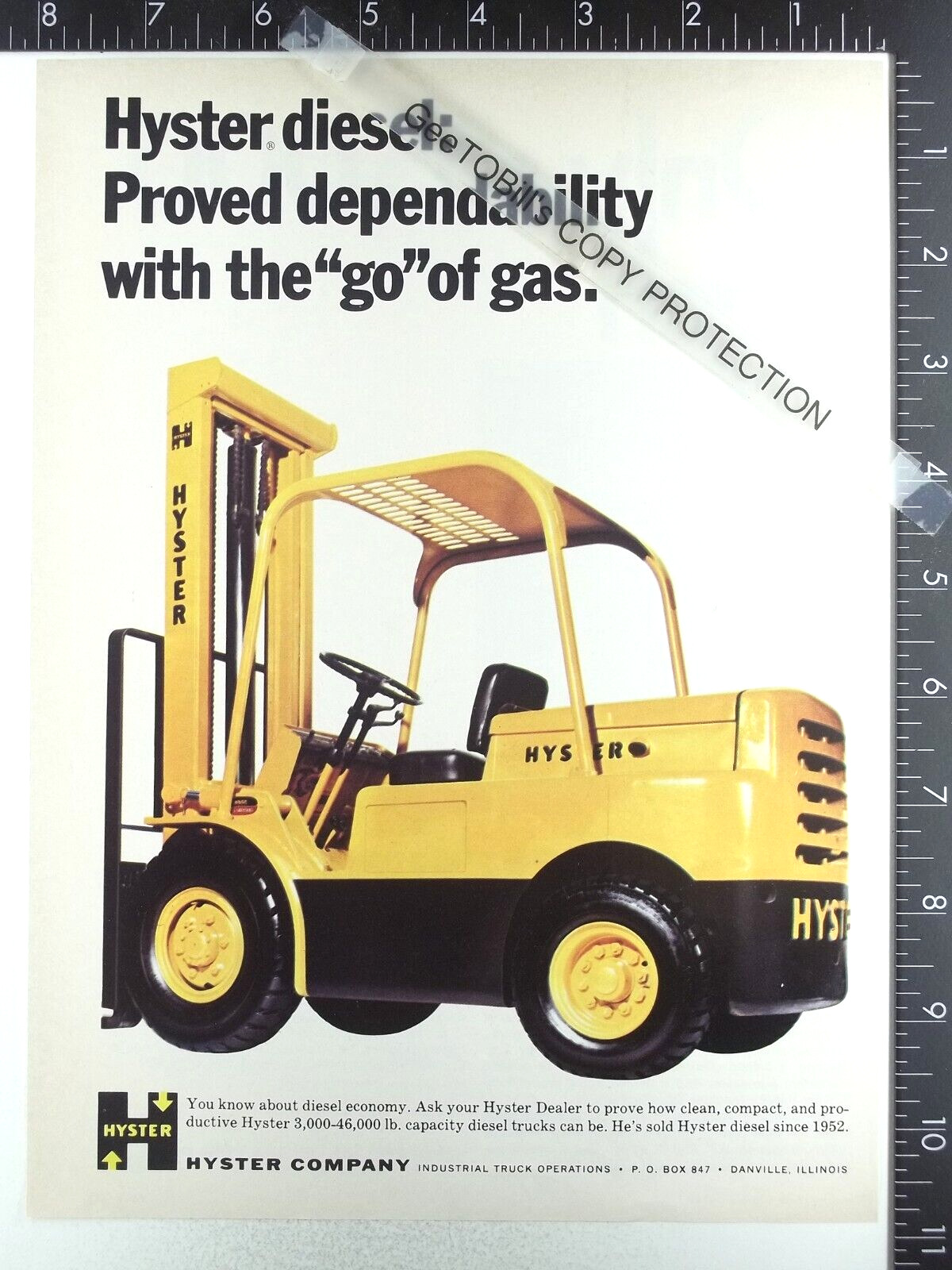 1968 ADVERTISING for Hyster Space Saver industrial Diesel lift trucks
