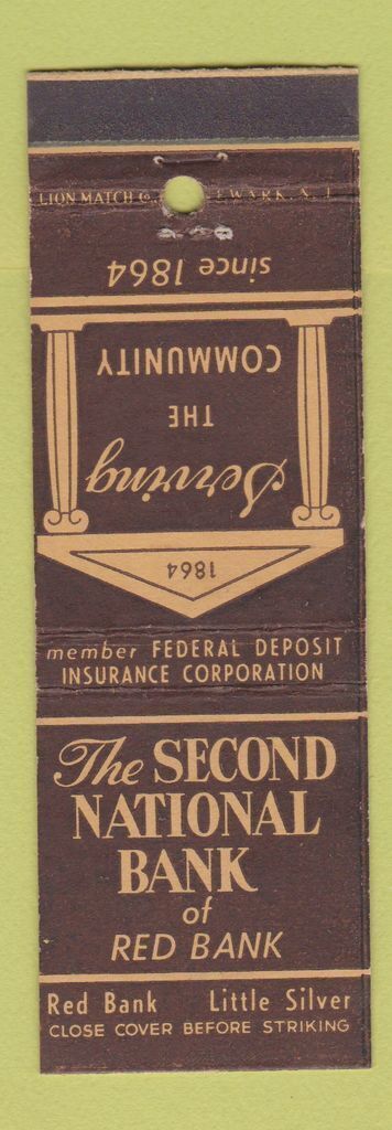 Matchbook Cover - Second National Bank Red Bank NJ Little Silver