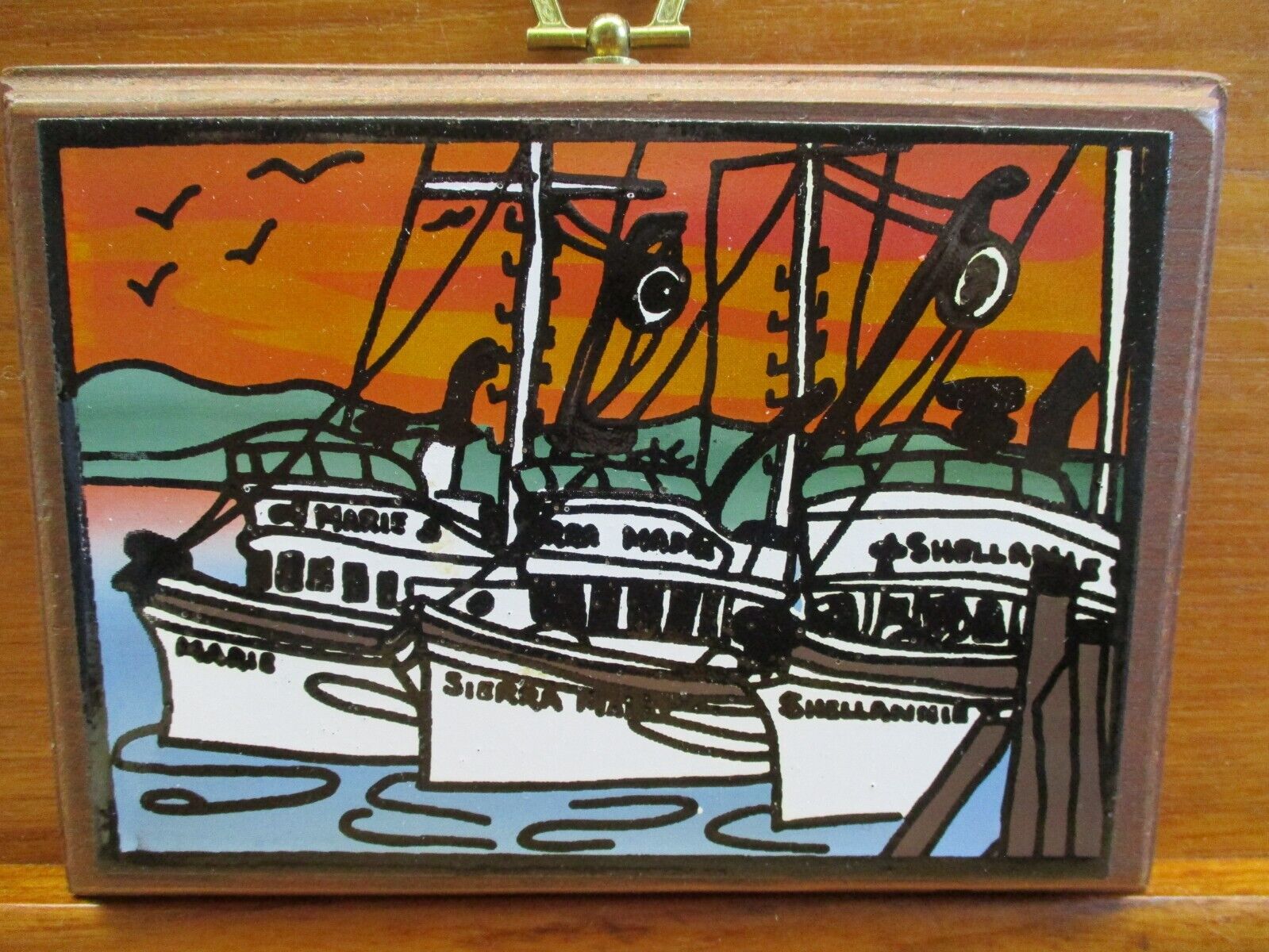 Vtg Alaska Painting Enamel Wood Fishing Boat Ketchikan Silver King Craftsmen Art