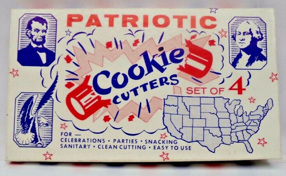 Rare Vintage Patriotic Metal Cookie Cutters 4 pc set see description NOS New
