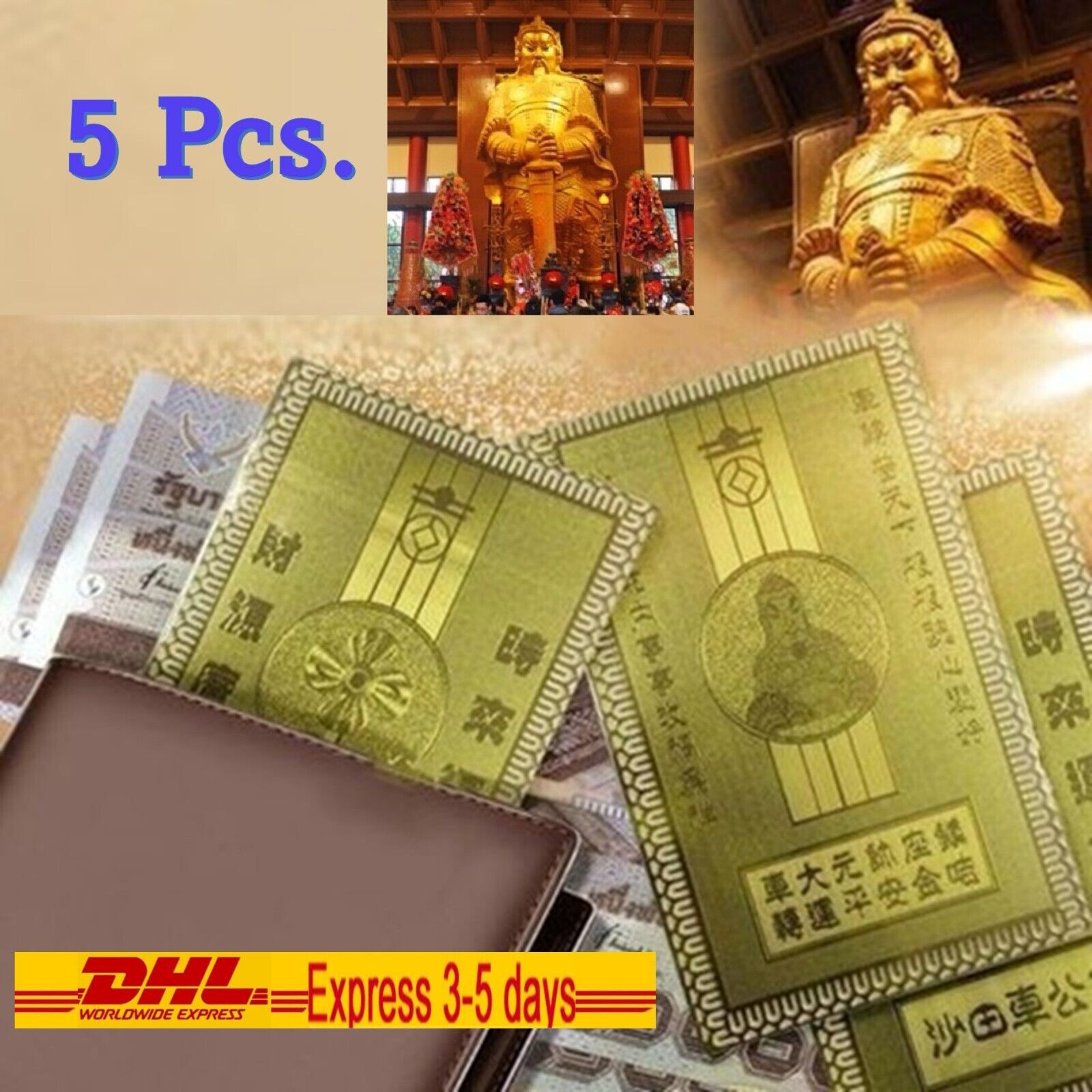 5x Gold Card Che Kung Temple HK Authentic Fetish Bring Wealth Money Luck Trade