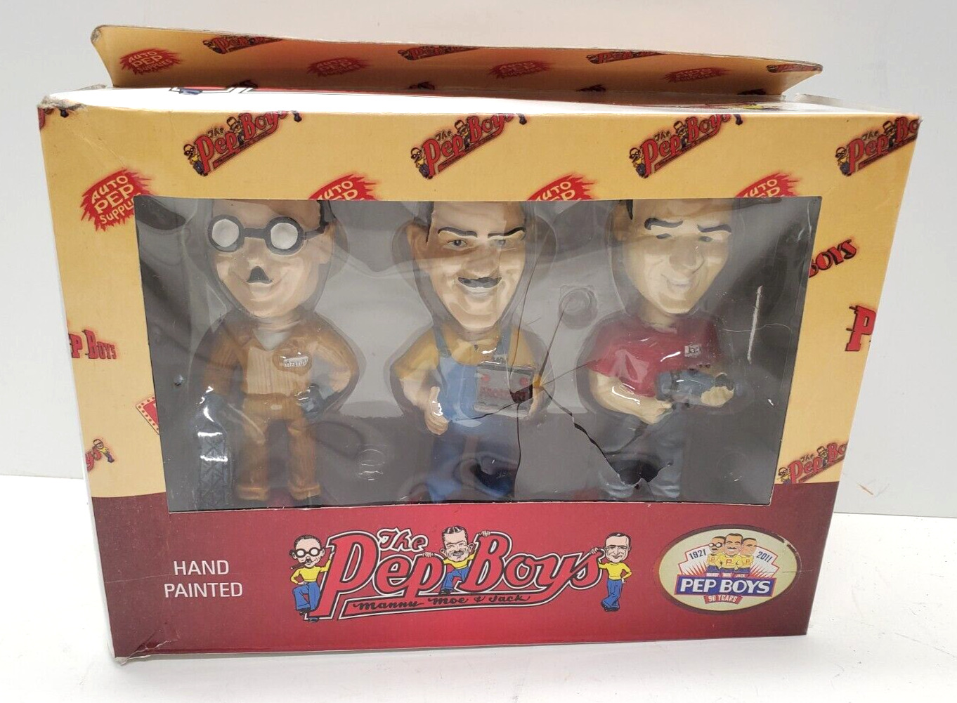 The Pep Boys Manny, Moe & Jack Hand Painted Limited Edition Bobble Heads READ