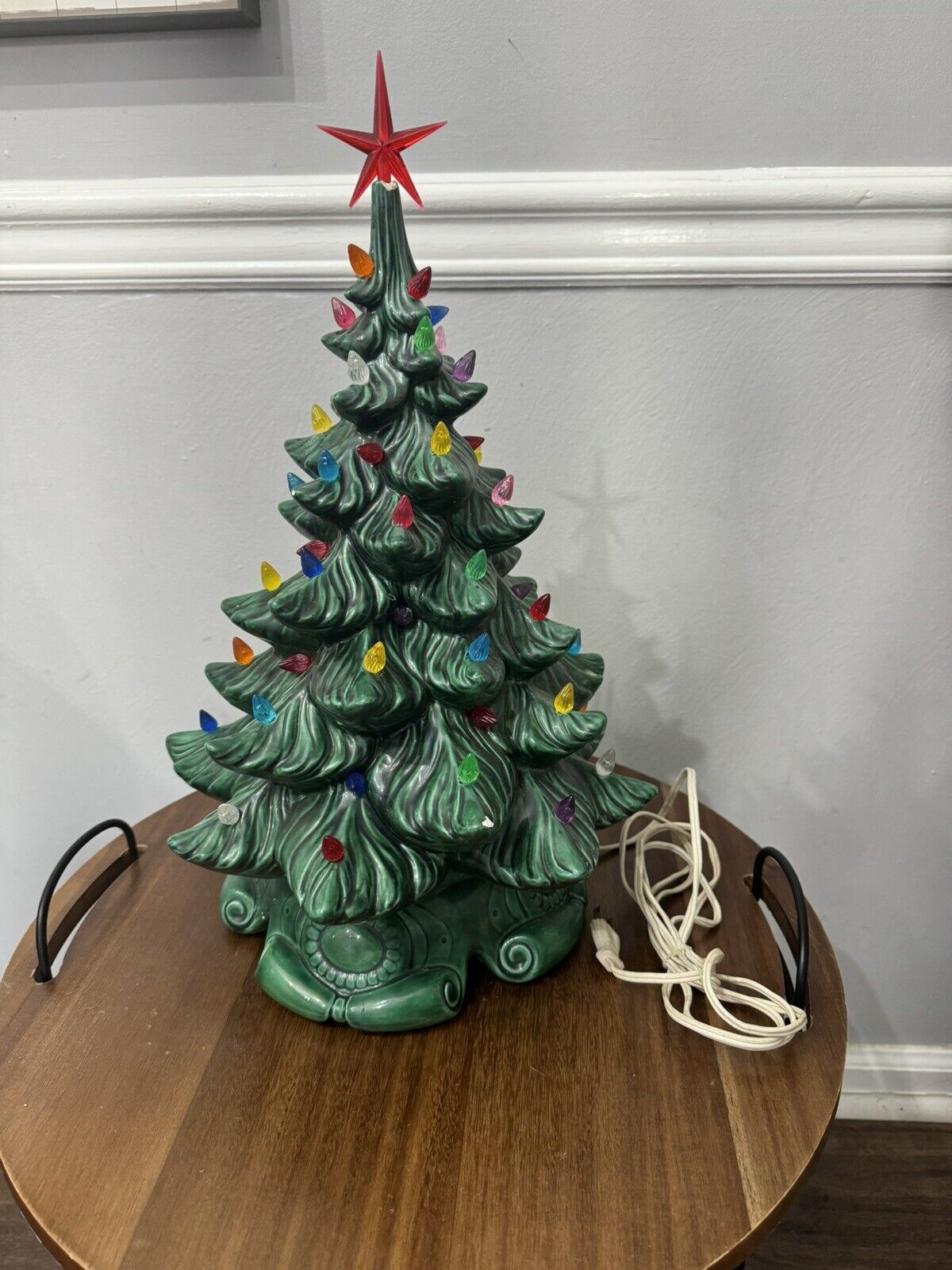Vintage Ceramic Light Up Christmas Tree With Base 16”