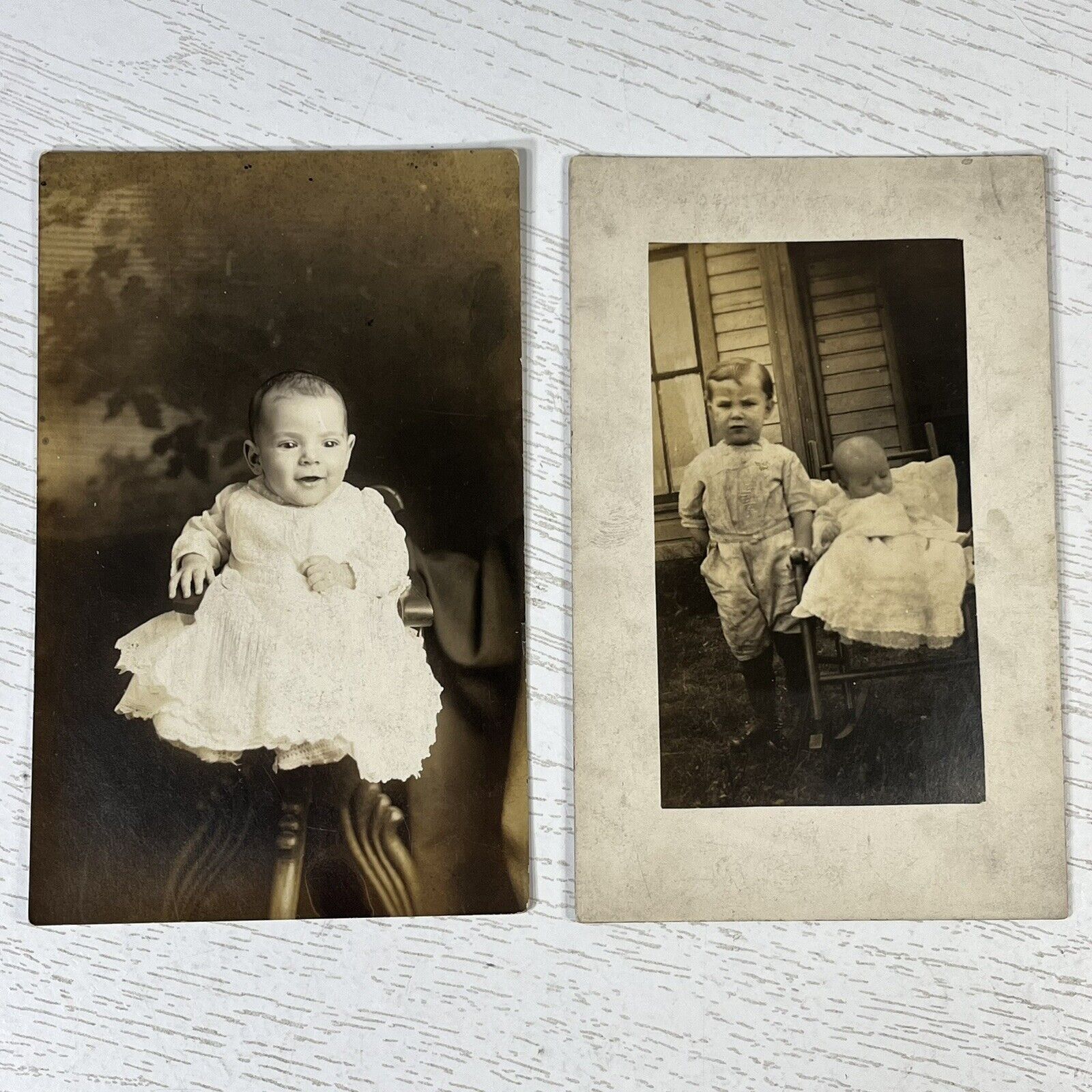 Vintage RPPC Lot of 2 Children Postcards Smiling & Not Smiling AZO 1904-1918 UNP