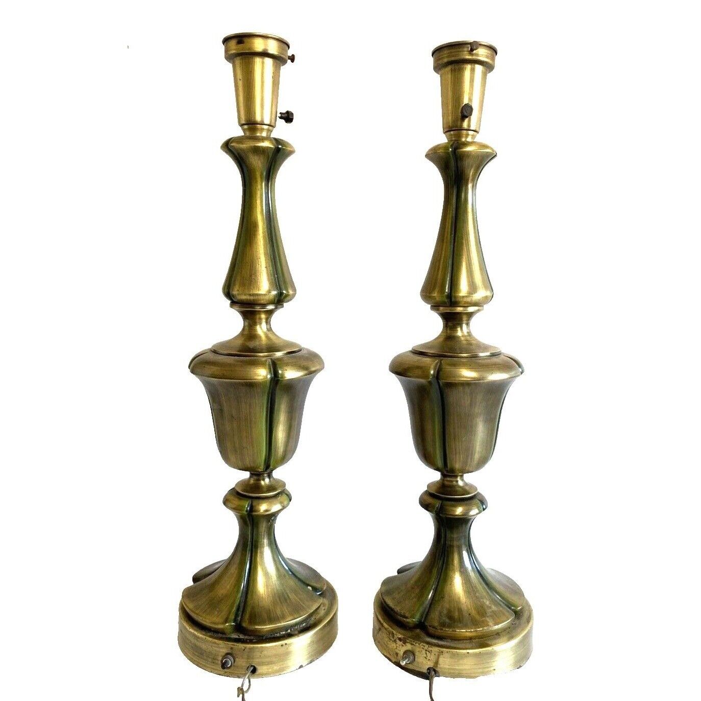 Pair Table Lamp Brass Mid Century Modern Hollywood Regency Urn Trophy 24\