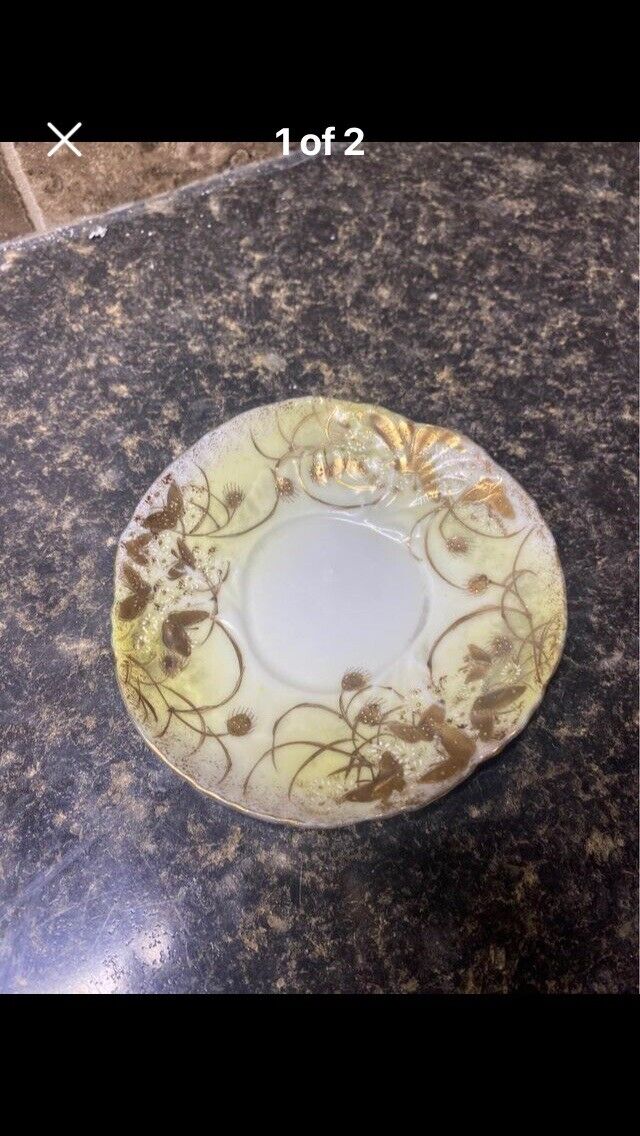 Vintage Yellow And White With Gold Outlines Saucer 