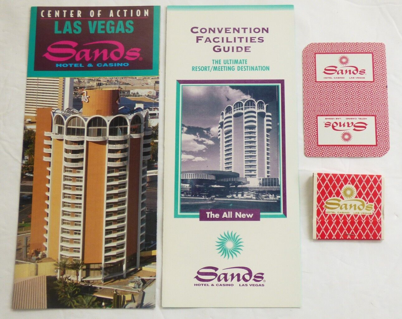 Vintage Las Vegas SANDS Casino Hotel LOT - 2 Brochures, Matchbook, Playing Card