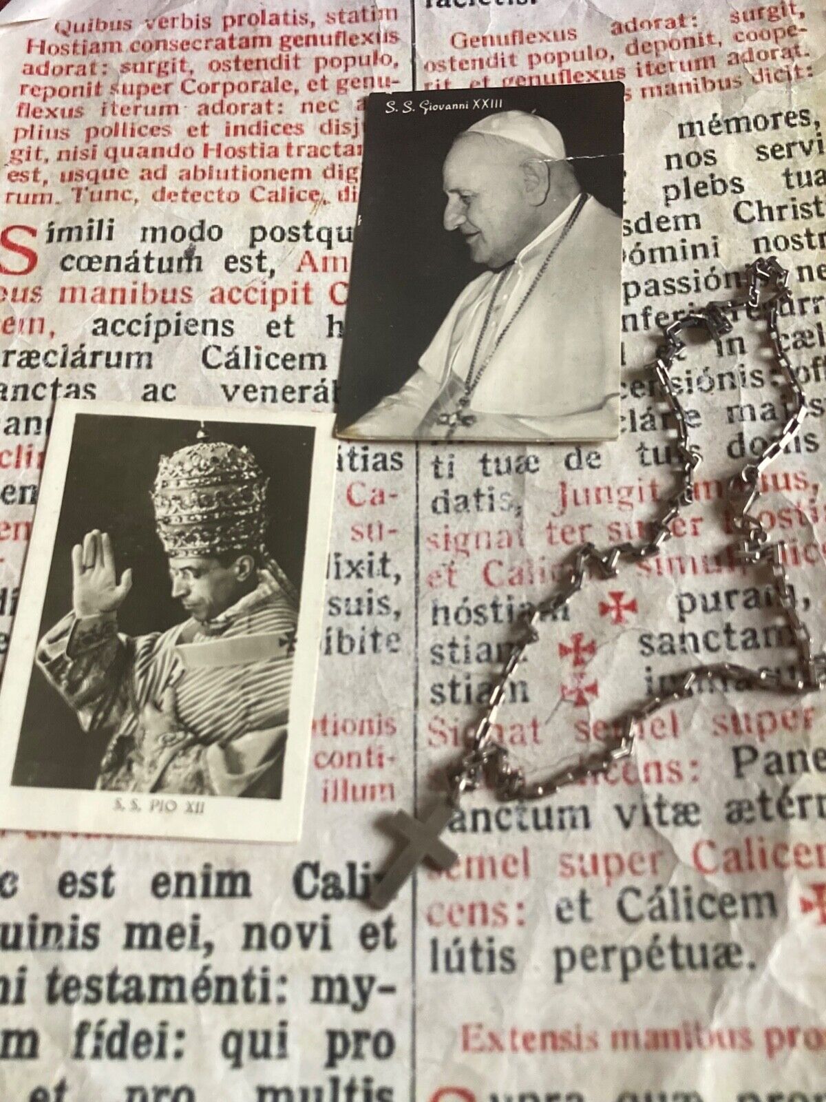 RARE POPE TRUE PHOTOS : Pius XII & John XXIII+ Cross & Chain sterling silver 925