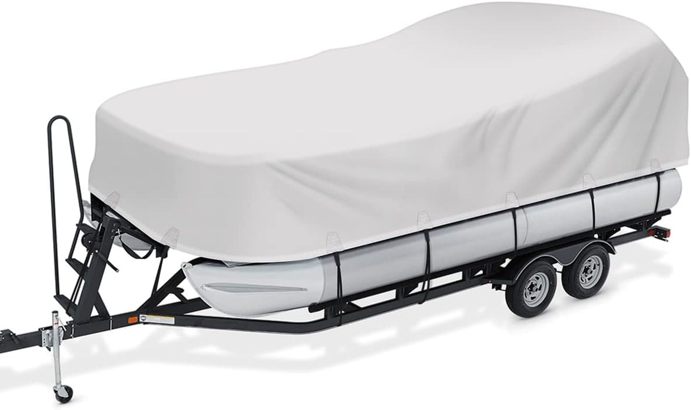 Pontoon Boat Cover, Waterproof 800D PU Oxford Trailerable Pontoon Cover with Sto