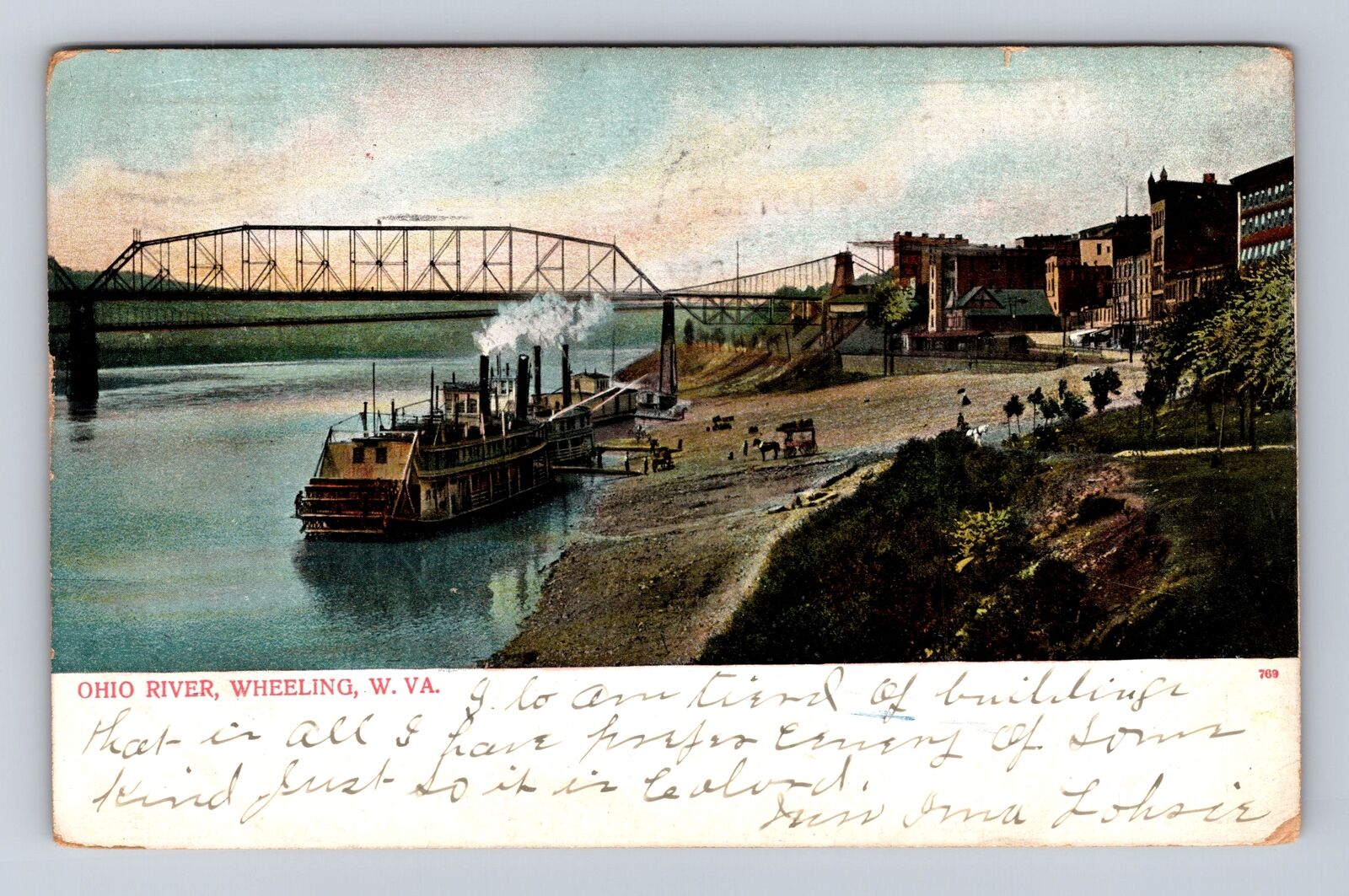Wheeling WV-West Virginia, Ohio River, Antique, Vintage c1906 Souvenir Postcard