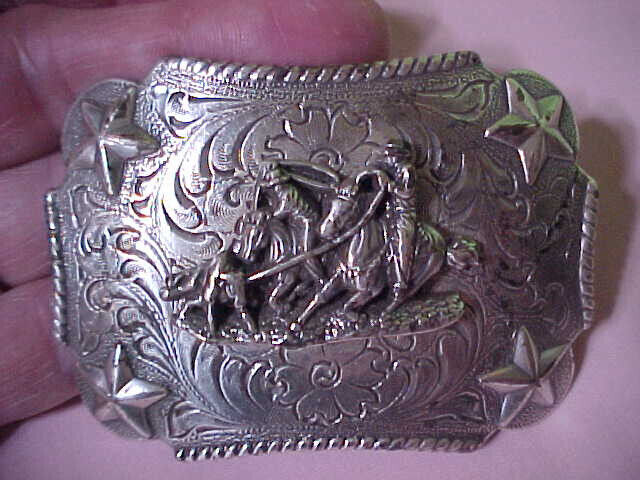 NOCONA belt buckle CALF ROPING BUCKLE silver color 2 x 3\