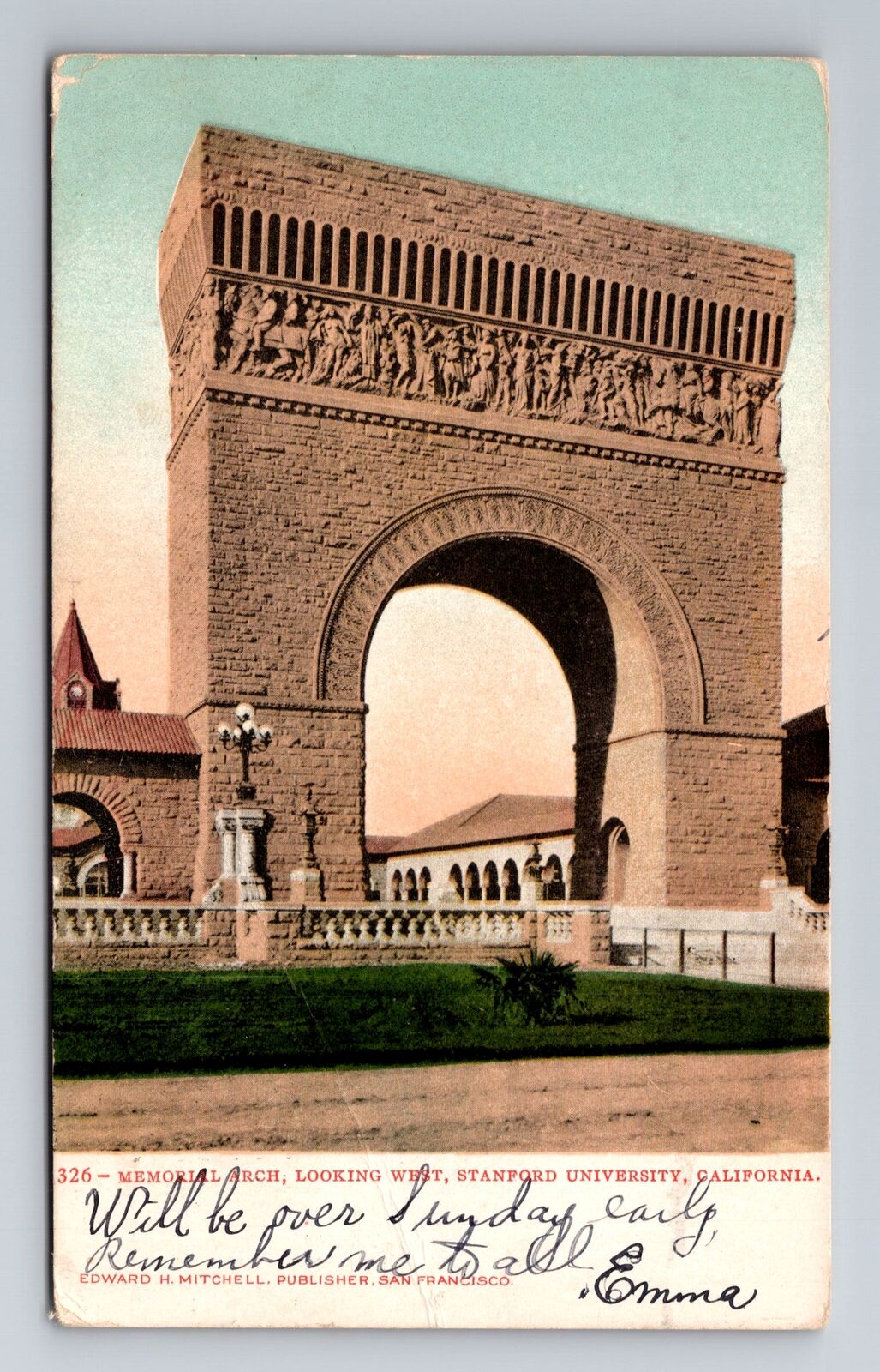 Stanford CA-California, Memorial Arch, Antique, Vintage c1908 Souvenir Postcard