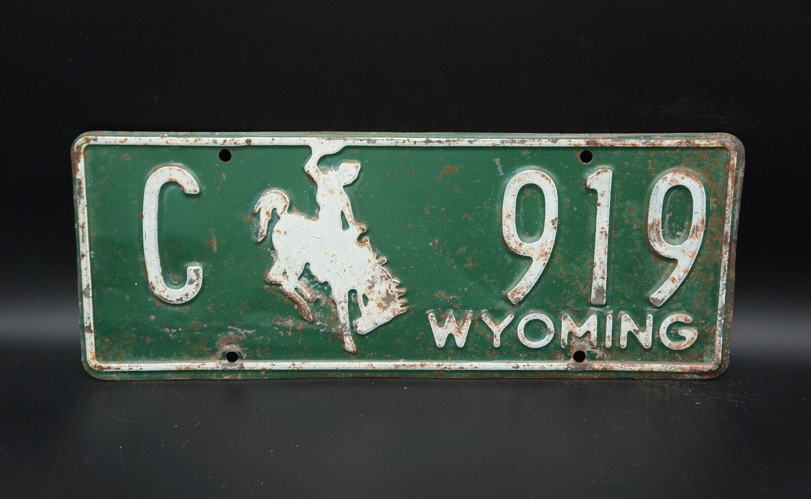 1952 1953 1954 1955 Green WYOMING County License Plate # C - 919