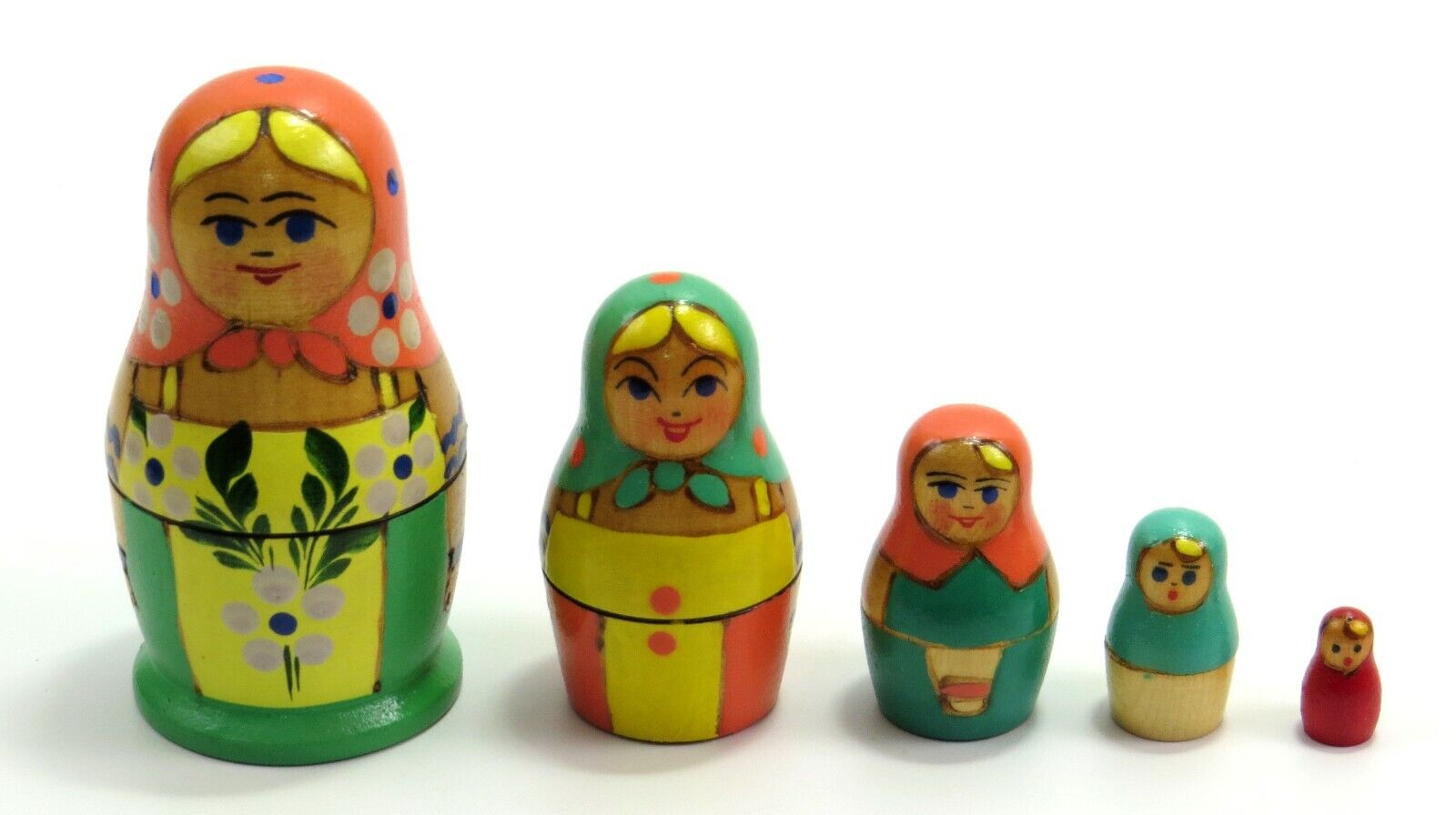 Colorful Hand Painted Wood Russian-Style Nesting Dolls, Set of 5, About 4\