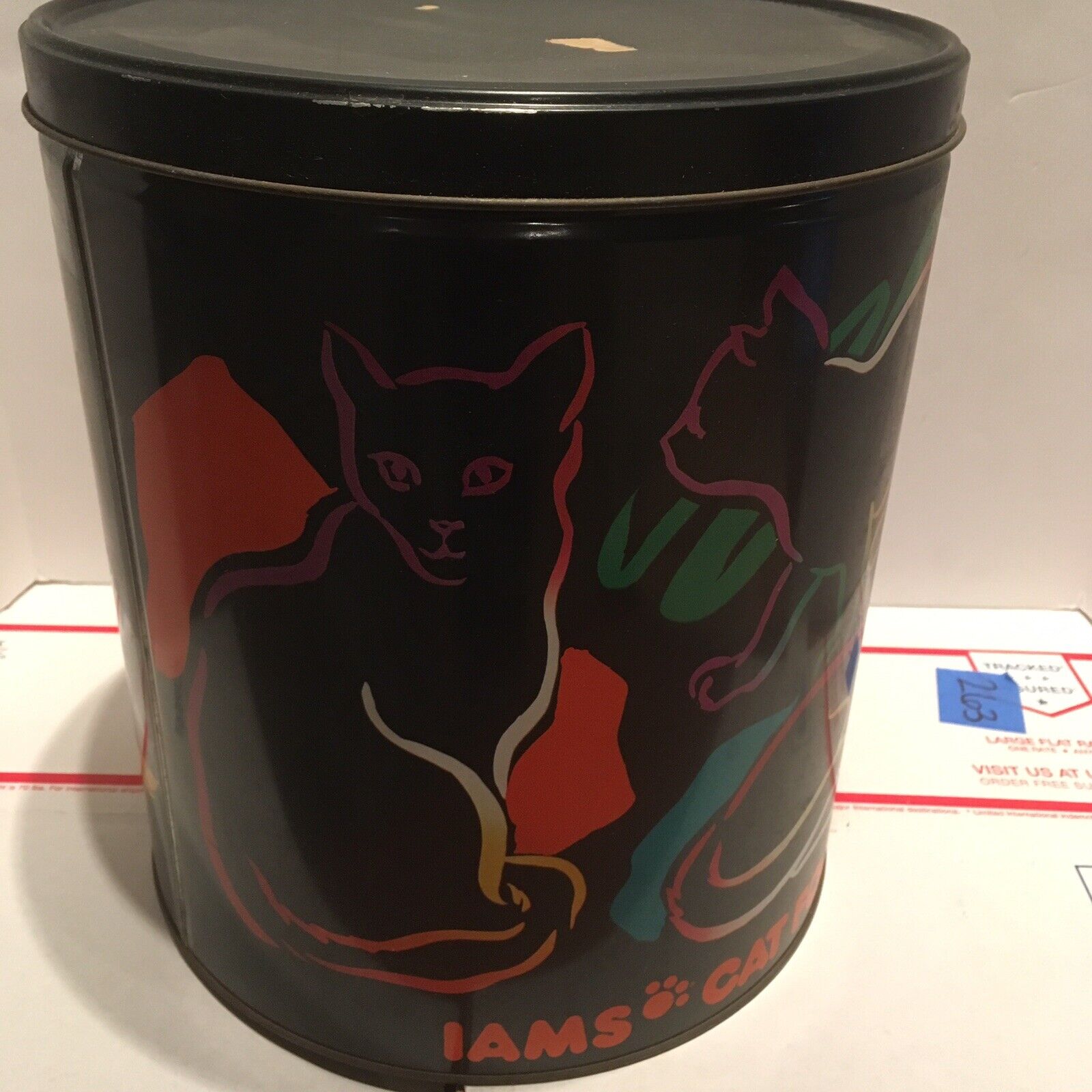 Vintage Iams Cat Food Metal Tin Canister Cat Food Storage Container Large Rare