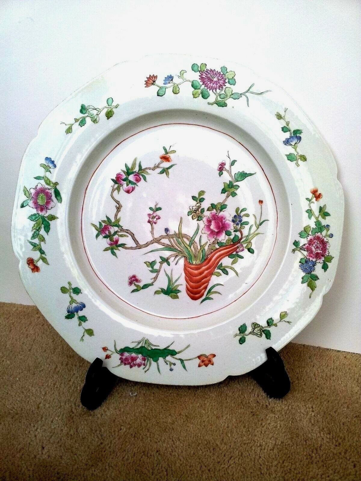 Antique Large Famille Rose Charger with Foliate Rim