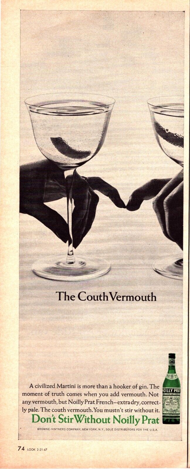 1967 Noilly Pratt French Vermouth Don\'t Stir Without The Couth Vintage Print Ad