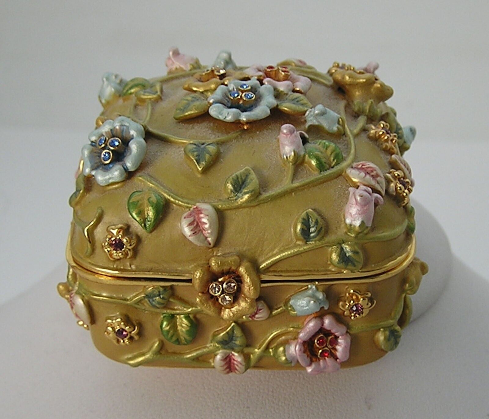 Gorgeous Joan Rivers Trinket Jewelry Keepsake Gold Tone , Rhinestone ,Enamel Box