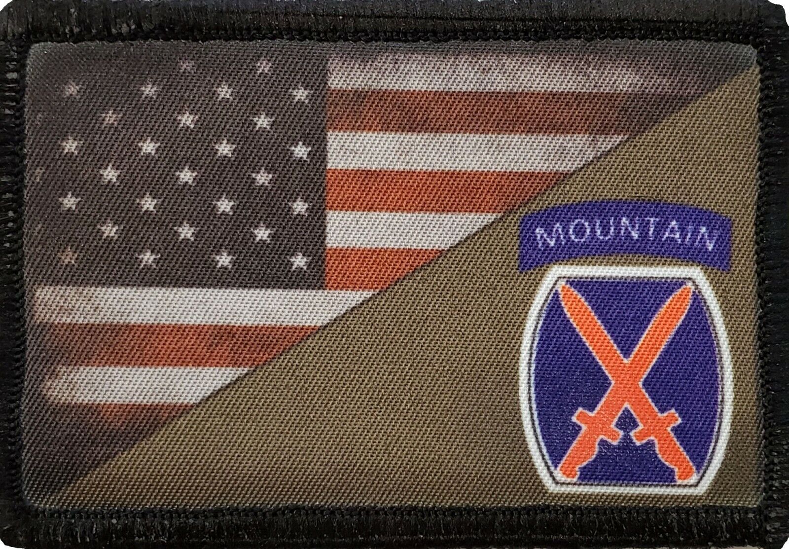 Full Color 10th Mountain Div USA Flag Morale Patch Tactical ARMY Hook Military 
