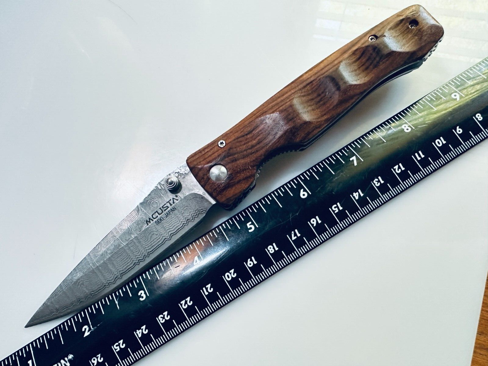 MCUSTA Wood Handle Damascus Seki Japan Folder Knife