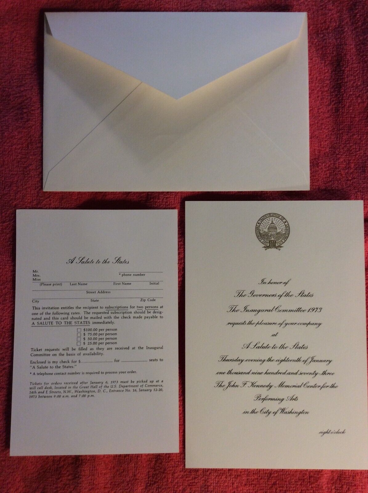1973 INAUGURAL COMMITTEE INVITATION A SALUTE TO THE STATES JFK MEMORIAL RARE
