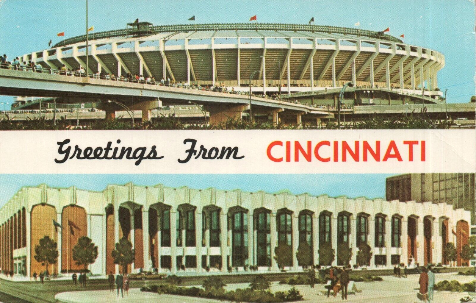 Cincinnati Ohio Banner Greetings Cincinnati Reds Riverfront Stadium Postcard