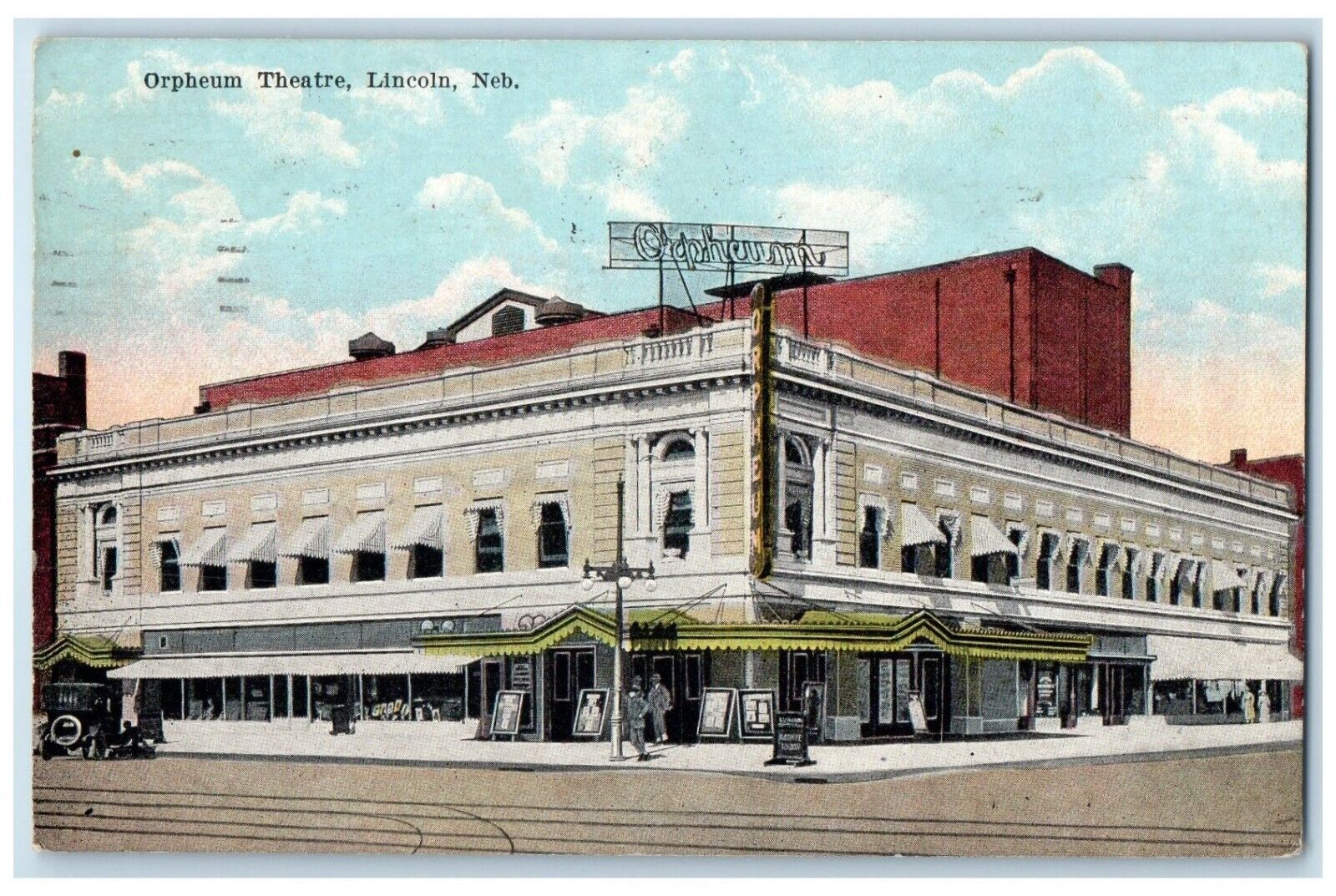 1921 Exterior View Orpheum Theatre Streetcar Trolley Lincoln Nebraska Postcard