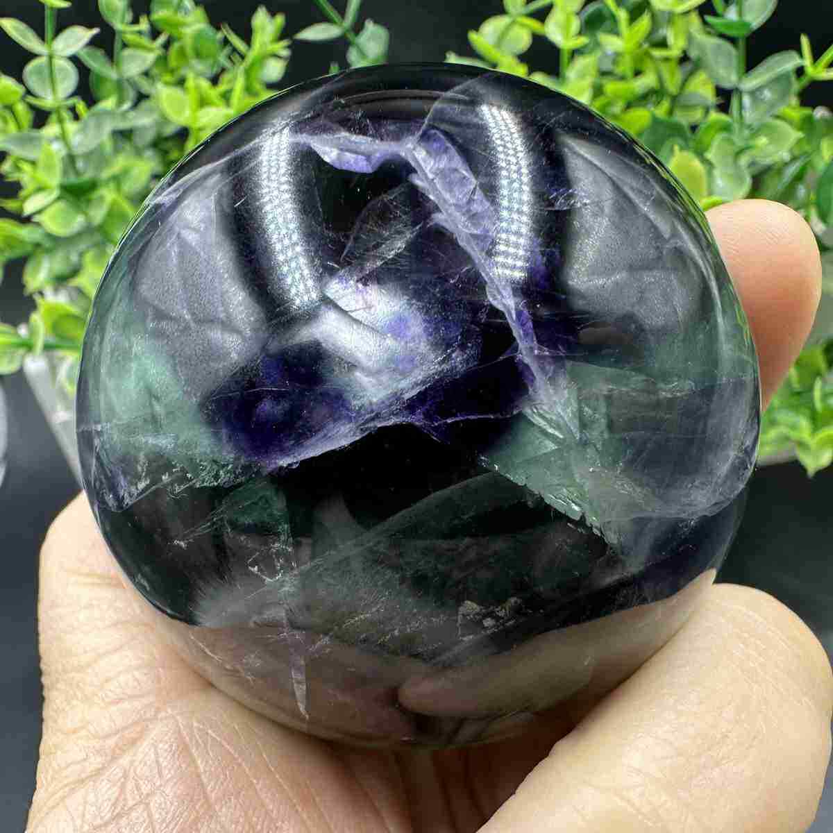 420g Natural Feather Fluorite Quartz Sphere Crystal Ball Reiki Healing Decor