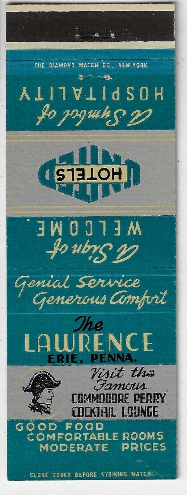 The Lawrence Hotel Erie Penna. Empty Matchcover