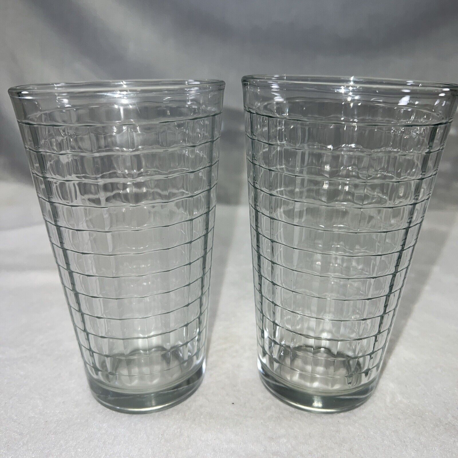 Pair of 2 Pasabahce Style 16oz Tumblers Block Optic Clear Drinking Glasses VTG