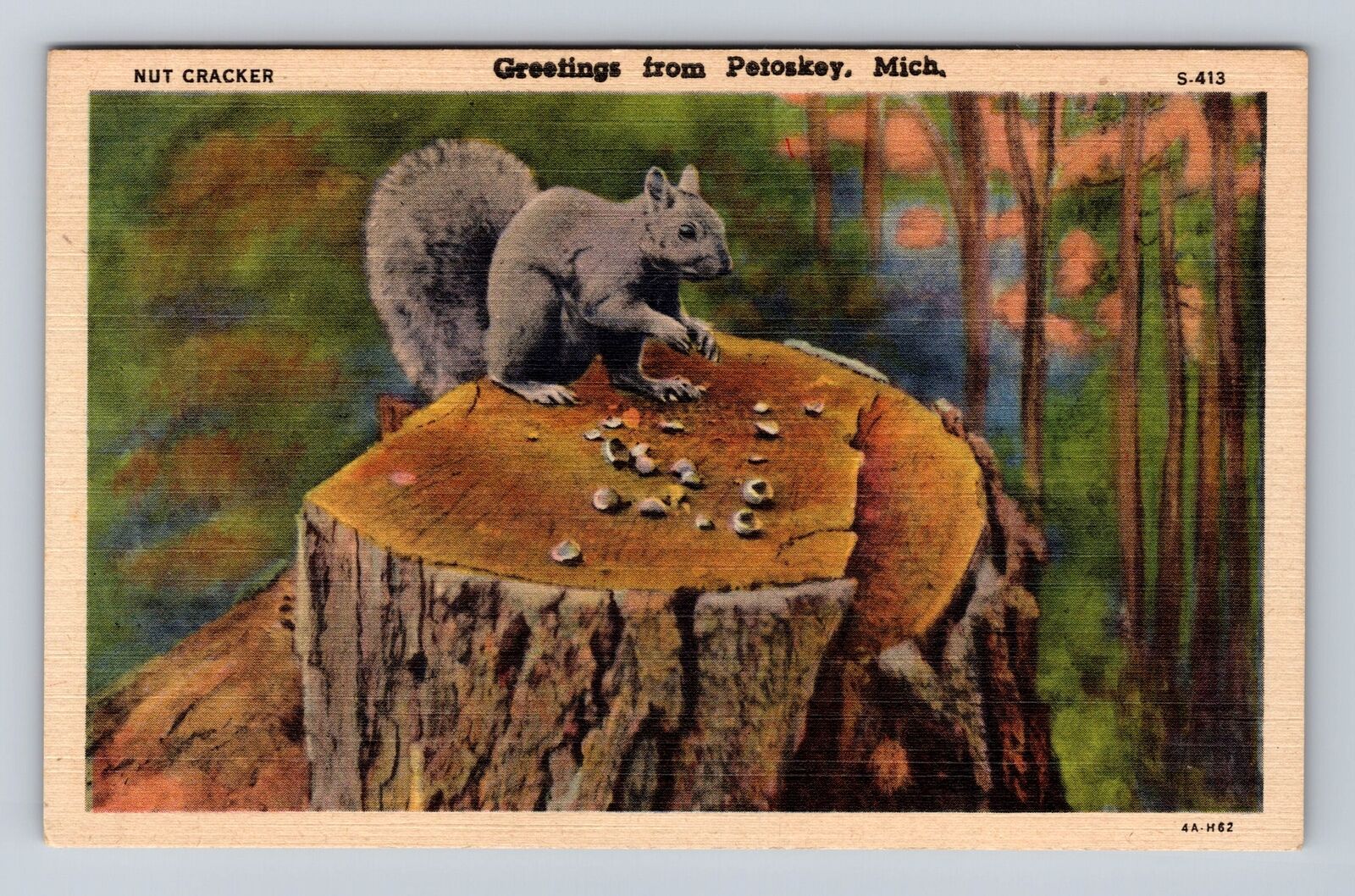 Petoskey MI-Michigan, General Greetings, Squirrel on Stump, Vintage Postcard