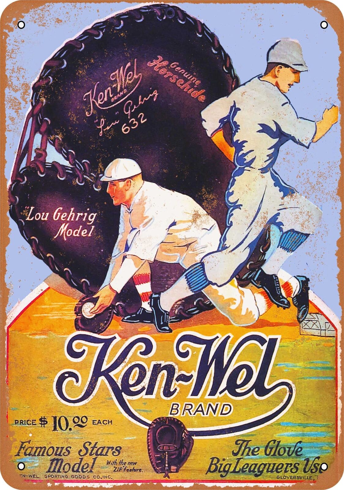 Metal Sign - 1928 Ken-Wel Lou Gehrig Baseball Glove -- Vintage Look