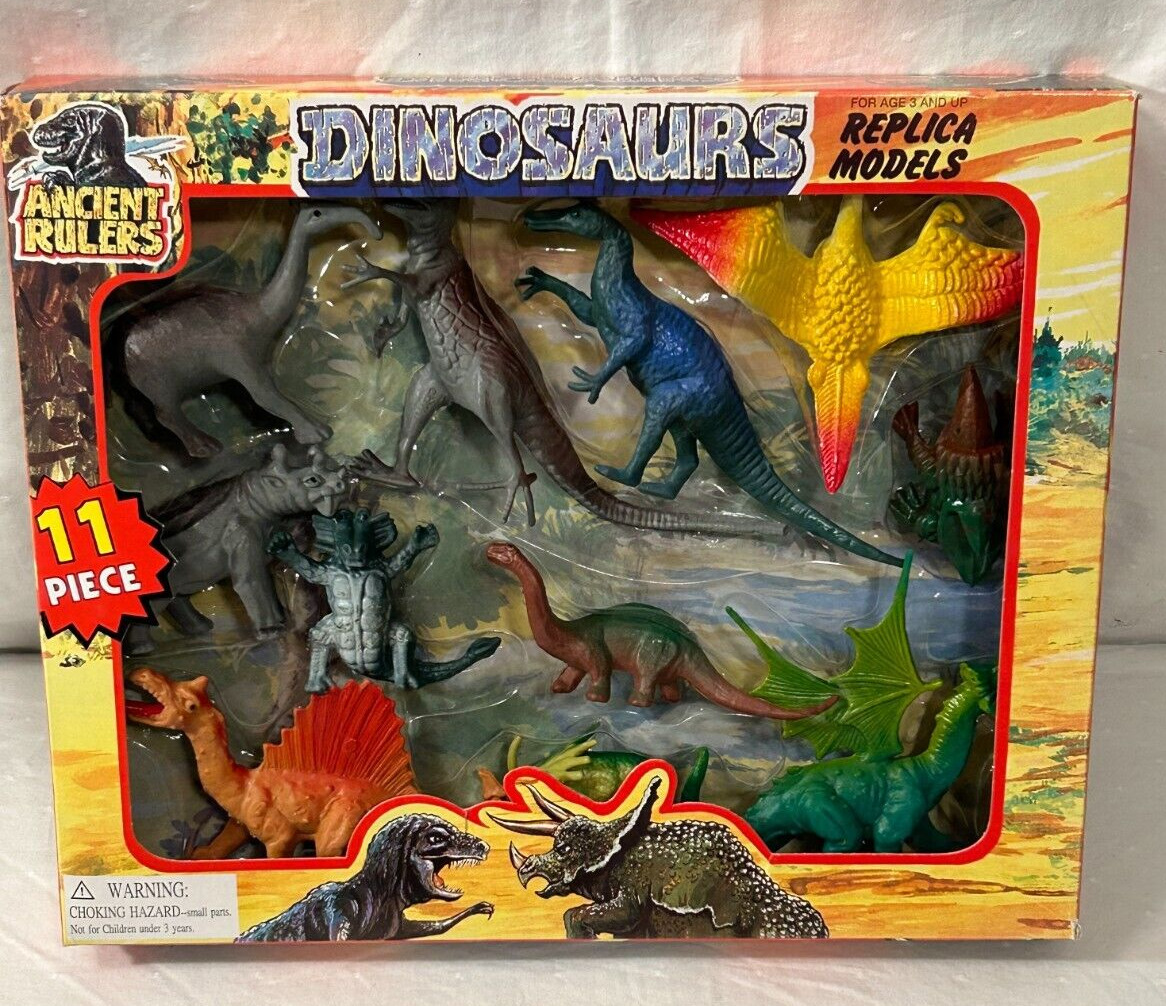 Vintage Plastic Dinosaur Toy Lot - 11 piece box