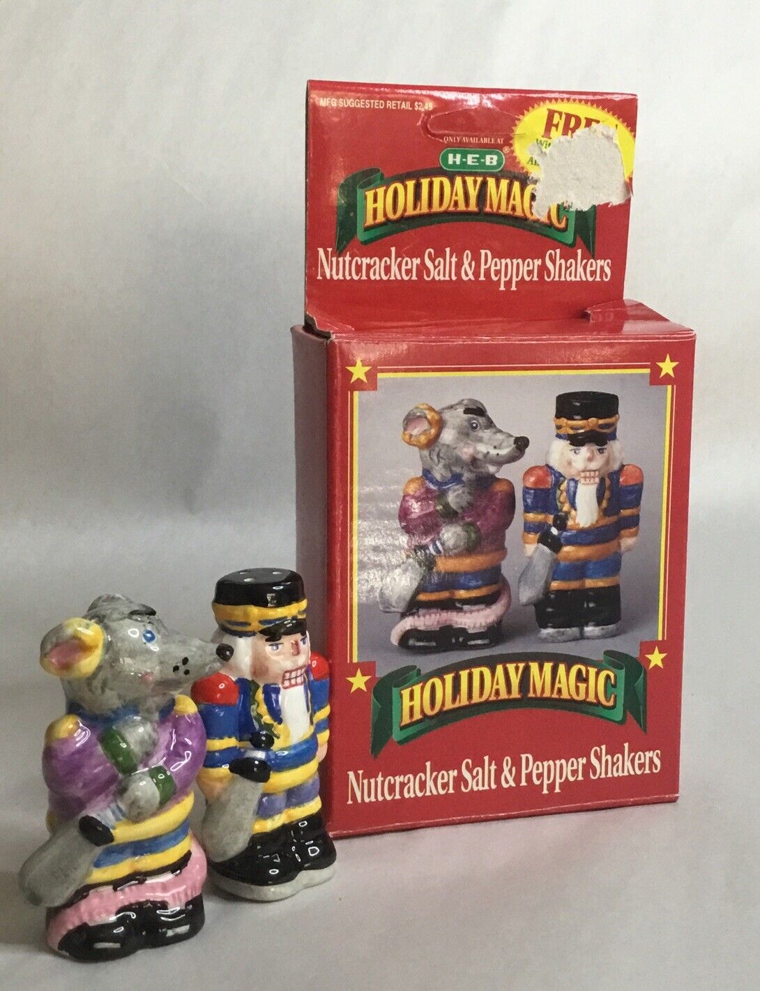 Exclusive HEB Holiday Magic Nutcracker Salt & Pepper Shakers Ceramic 2.5”