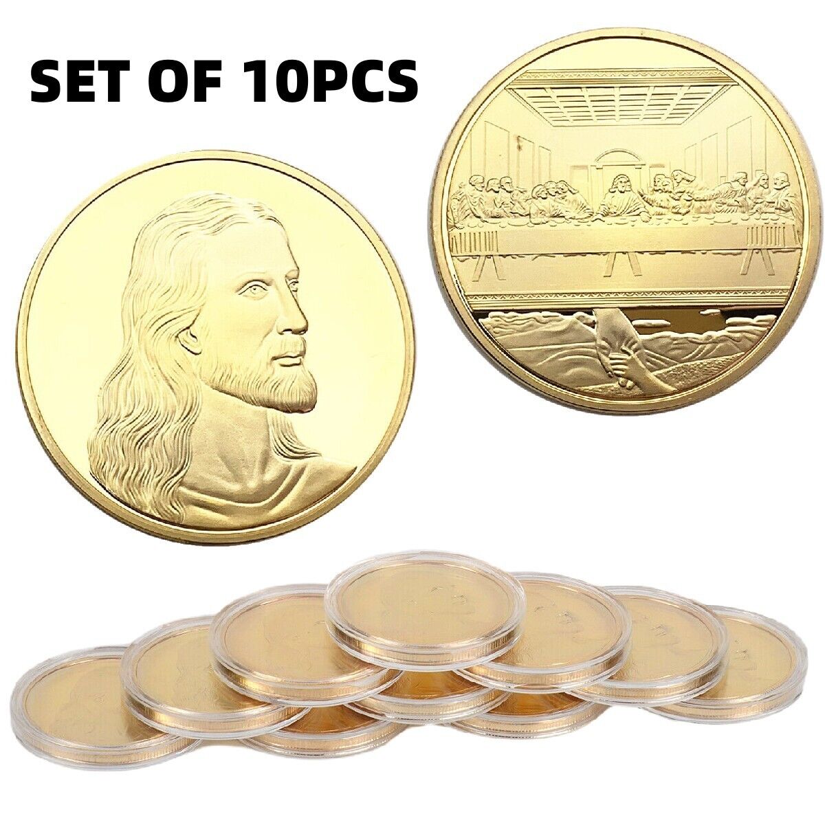 Set Of 10 Jesus Memorial Coin Last Supper Gold Plated Metal Coin Souvenir Gift