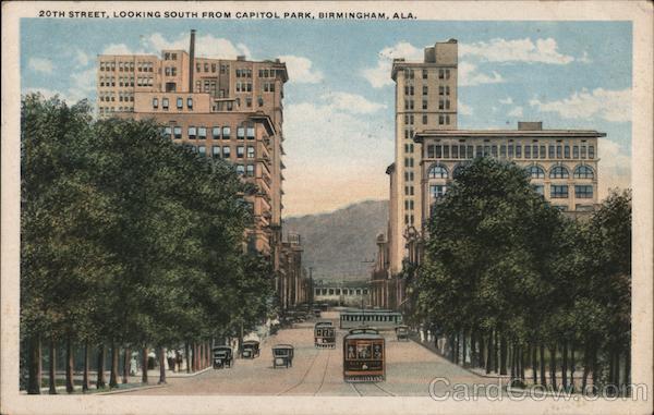 1918 Birmingham,AL 20th Street,Looking South from Capitol Park Alabama Postcard