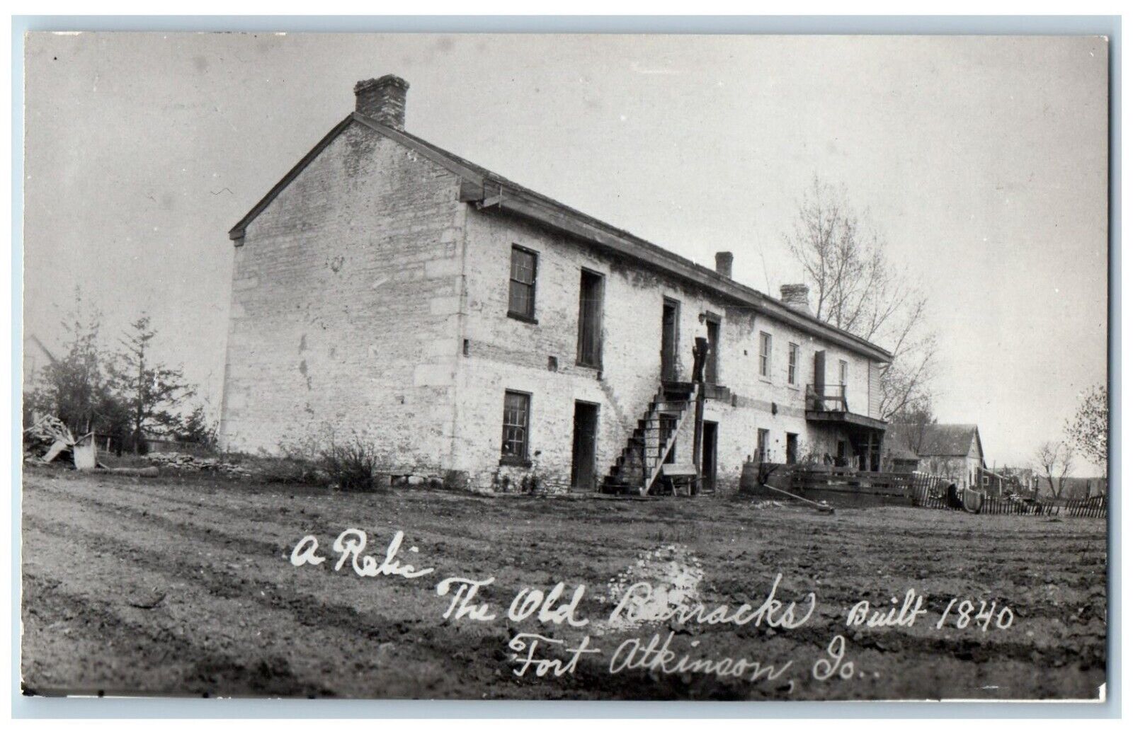 Fort Atkinson Iowa IA Postcard RPPC Photo The Old Barracks c1940's Vintage