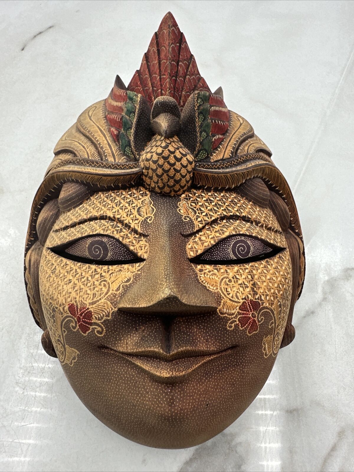 Vtg Javanese Indonesian Folk Art Handpainted Balsa Wood Collectable Wayang Mask