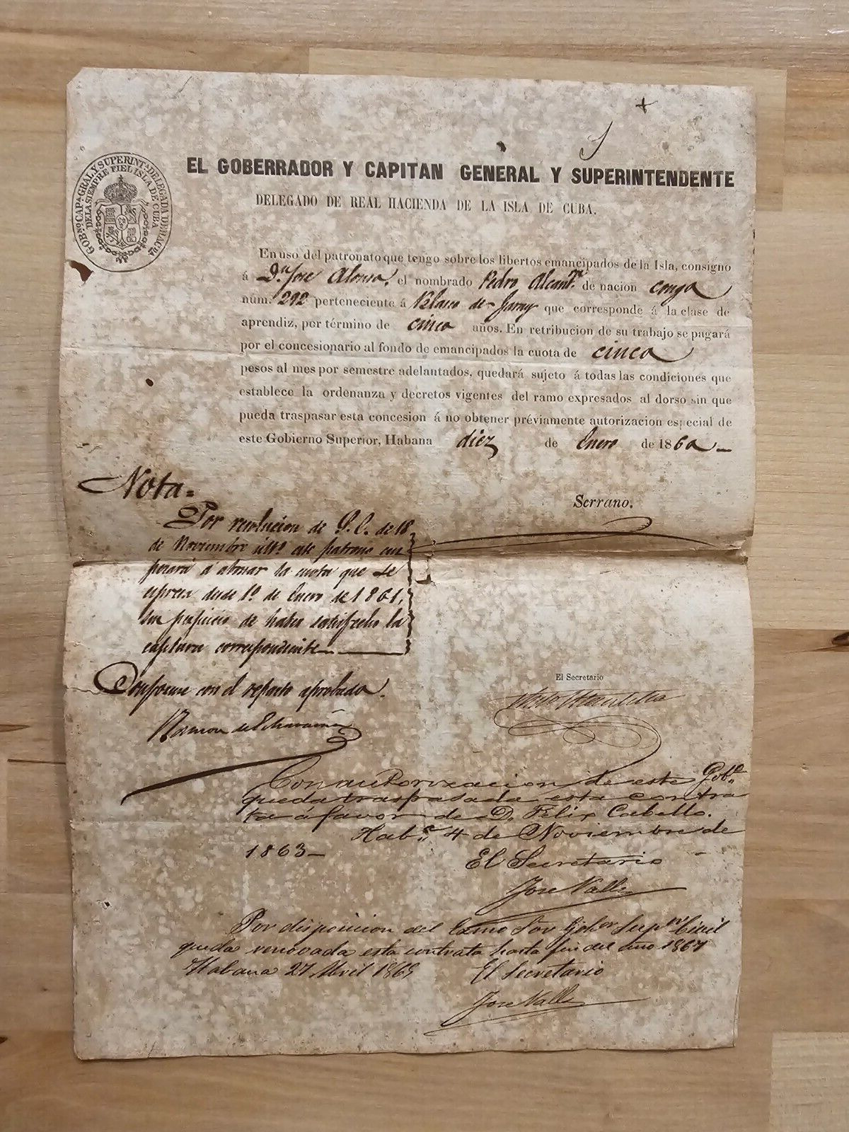 ANTIQUE Cuban Cuba Letter 1867 Slave AFRICAN Working Contract RARE DOCUMENT