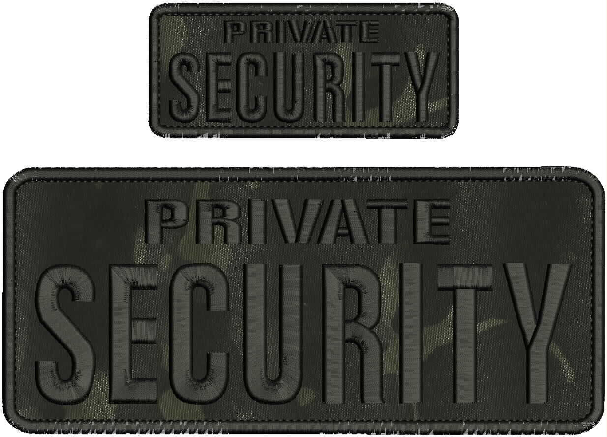Private Security Embroidery Patch 4x10 And 2x5 VELCR@ On Back Blk On B Multicam