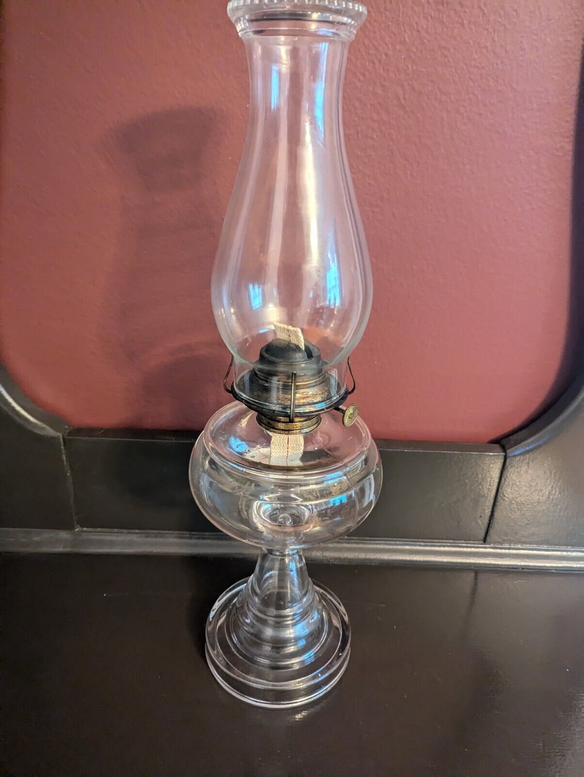 Vintage P&A Mfg Clear Glass Footed Kerosene Oil Lamp 18