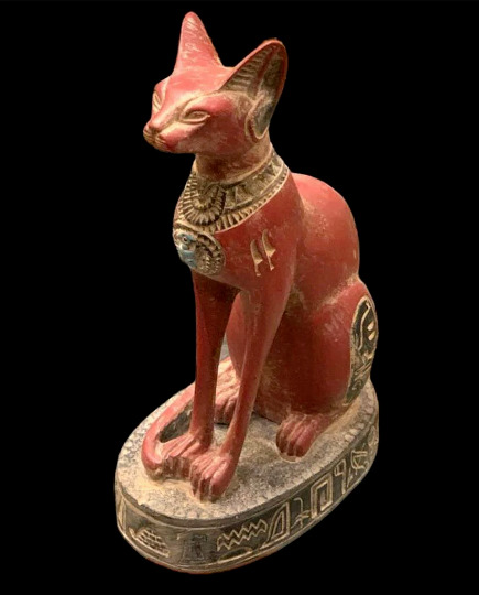 ANCIENT EGYPTIAN ANTIQUES BASTET STATUE CAT EGYPT GODDESS red STONE