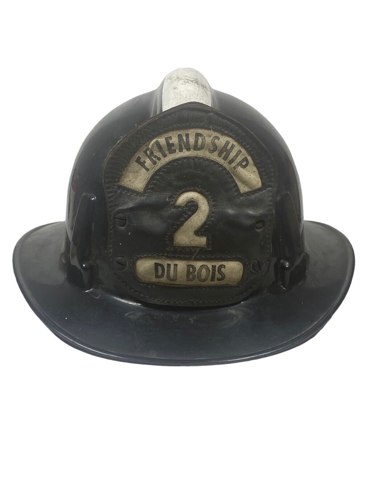 Topgard MSA Firemens Helmet Leather Badge #2 FRIENDSHIP Du Bois Chin Strap Vtg
