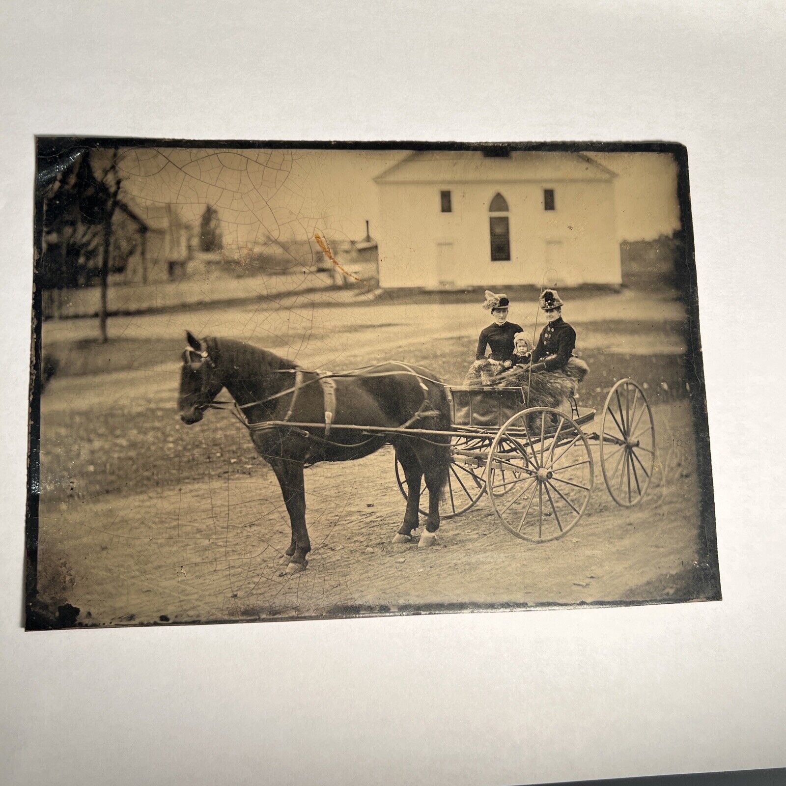 3/4 Plate Horse and Buggy Tintype Church Lap Blanket C1880s 7\