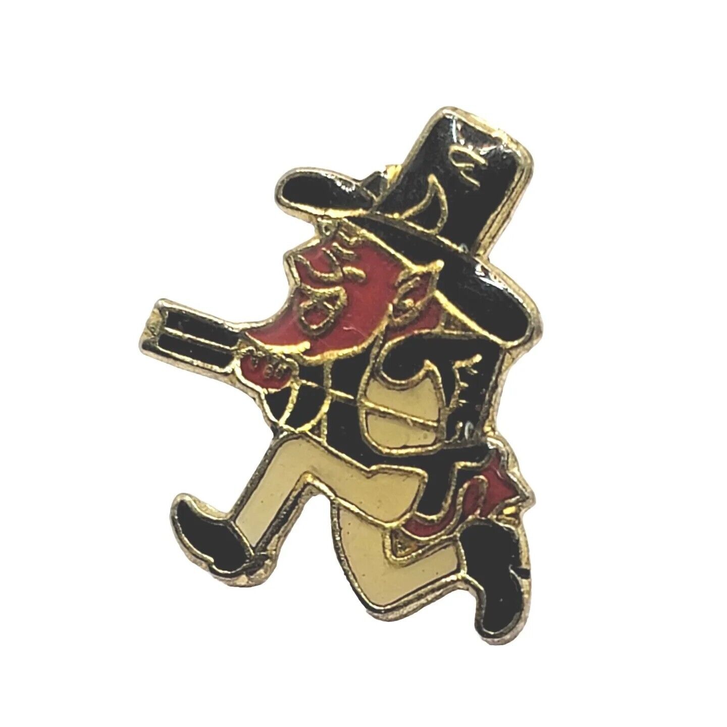 Vintage Red Devil Pioneer Mascot Pin Top Hat Pinback Running 