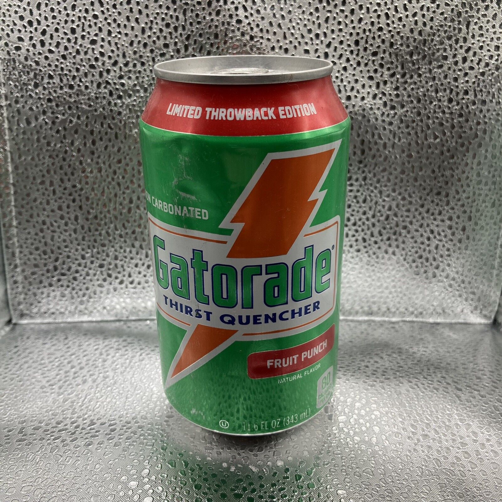 Gatorade Thirst Quencher Fruit Punch 11.6 oz Empty Top Opened Green Can