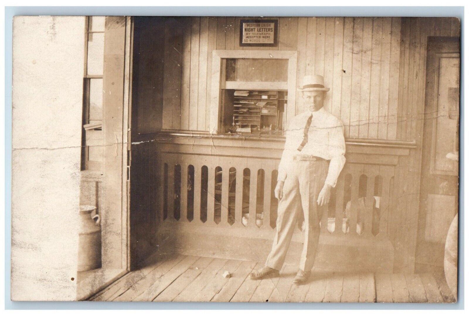 c1910\'s Postcard RPPC Photo Western Union Office Depot Interior Man Antique