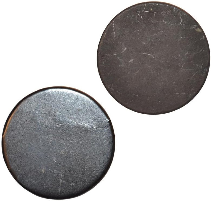 2 Pcs Shungite Stickers Set round 30 Mm Polished and Unpolished (1 of Each) for 