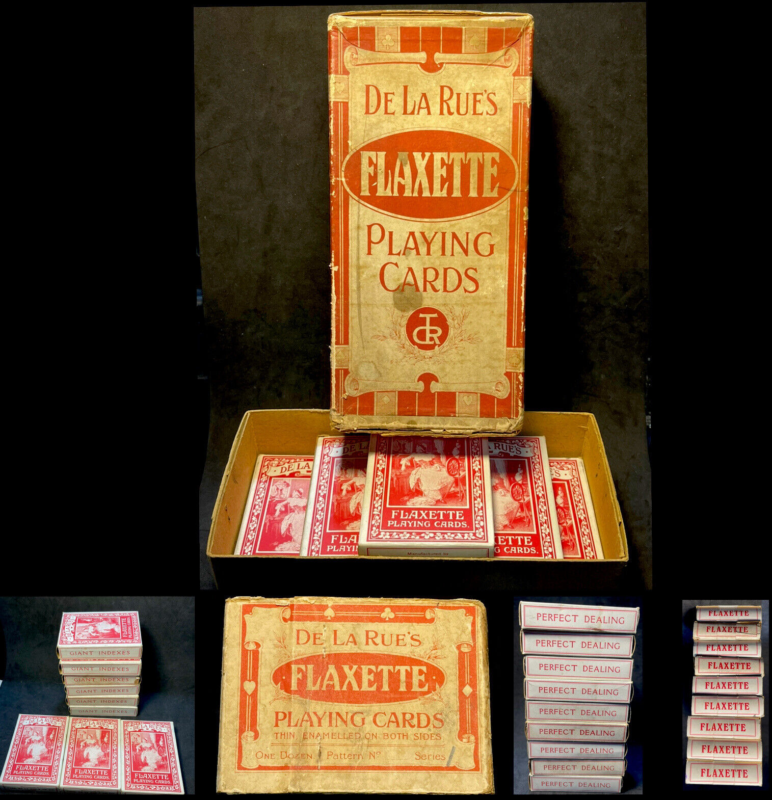 c1925 Historic Antique Playing Cards De La Rue’s FLAXETTE UK Partial Brick & Box