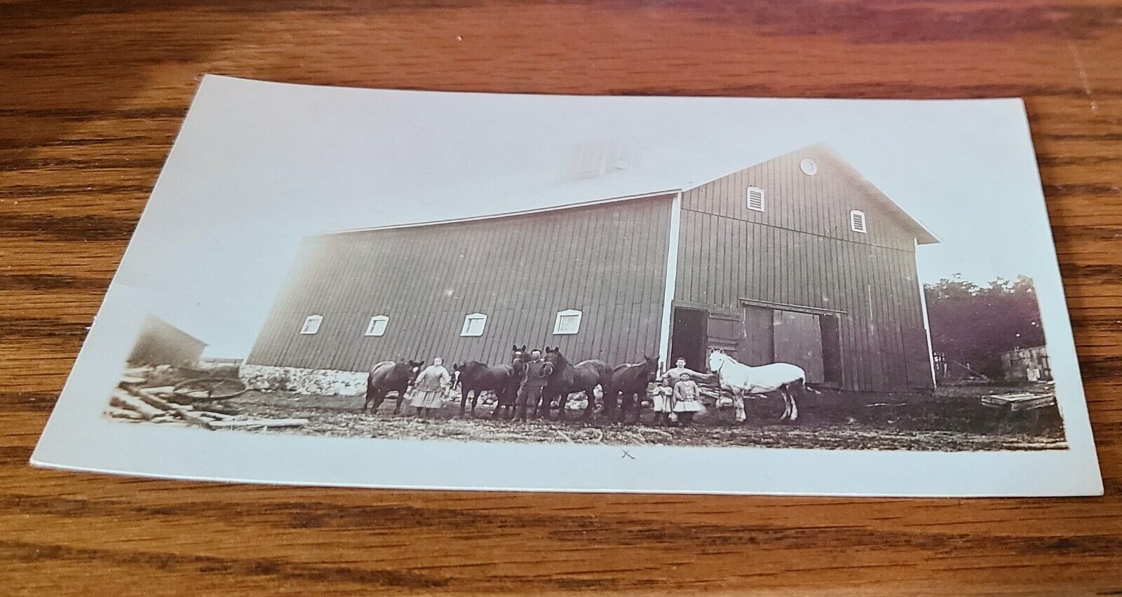 Antique Real Photo Postcard Farm w Barn and Horses